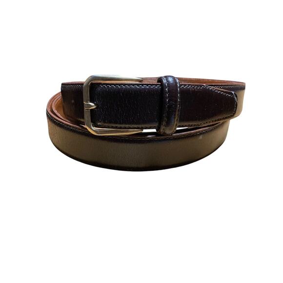 Brown Genuine Leather Belt Brass Buckle Men’s Waist Size 60-66 Made in Italy - Picture 1 of 6